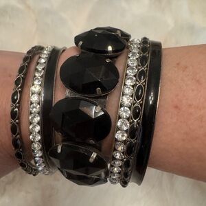 Vintage bebe Black and Silver Gemstone Bracelet Set